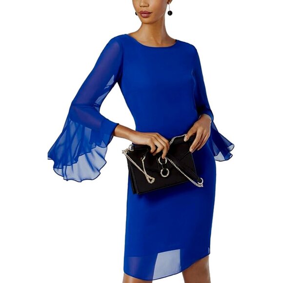 NWT Inc International Concepts Women Size 4 Blue 3/4 Bell Sleeve Shift Dress NEW - Picture 1 of 3